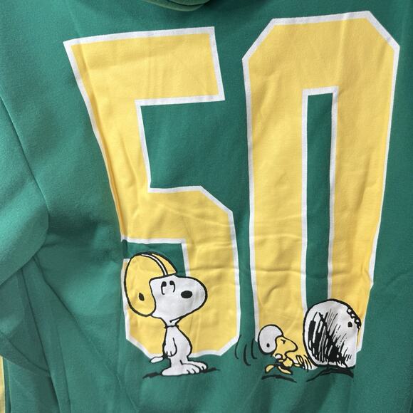Peanuts Snoopy NEW Sweatshirt Hoodie Jacket Women Large Full Zip Green Football - Picture 4 of 10